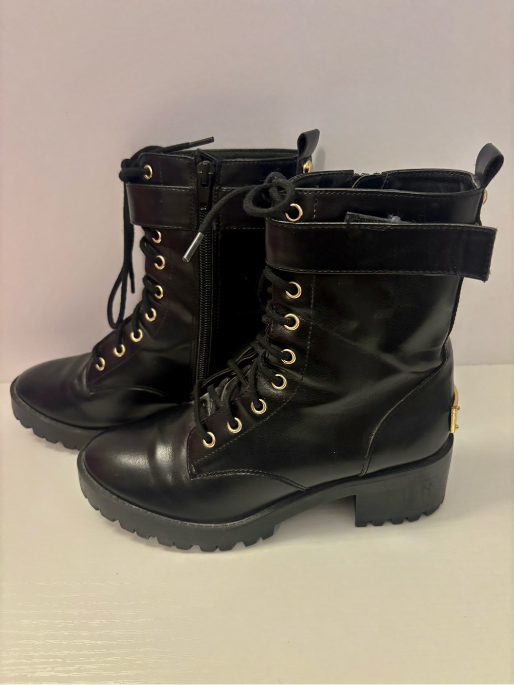 Juicy Couture Black Lace-Up Combat Boots with Gold Eyelets